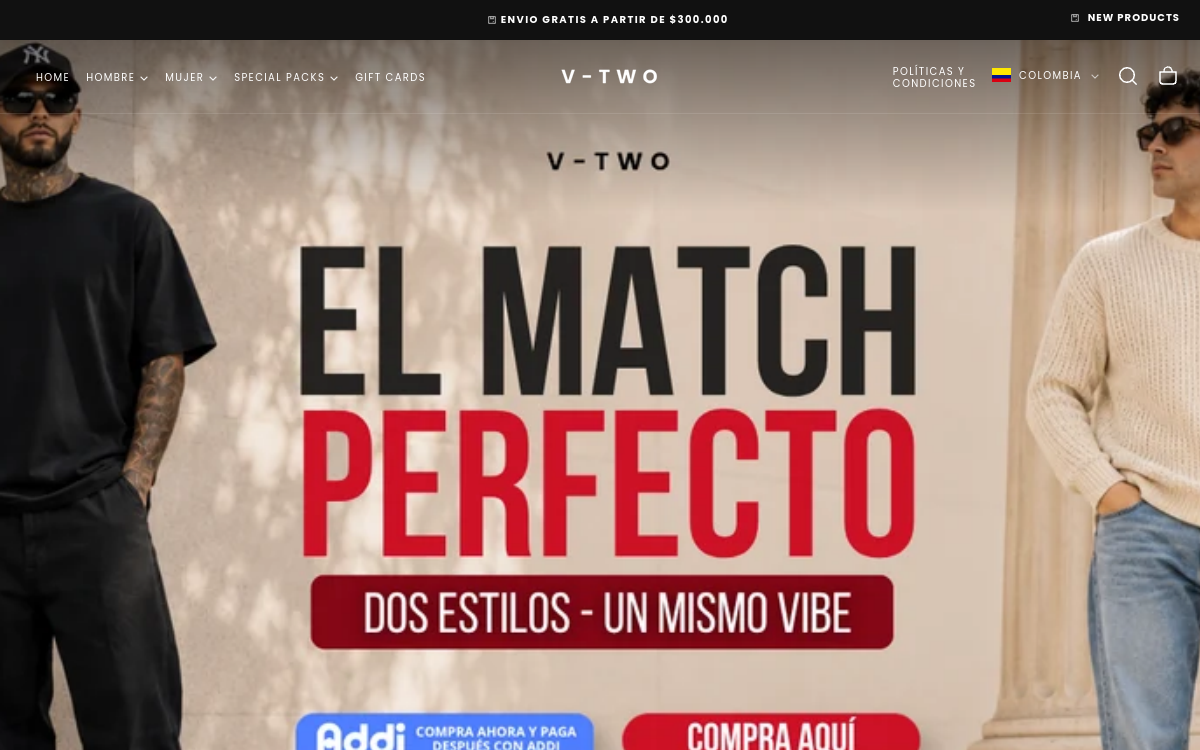 Vista de la página oficial y tienda online de V-TWO.